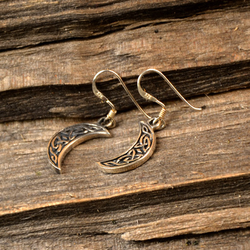 Celtic Moon Dangle Earrings in Silver