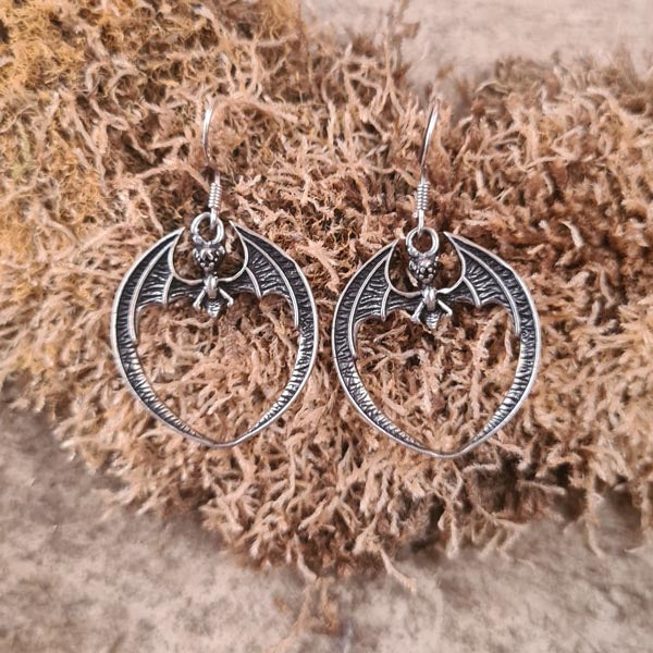 Bat Drop Earrings in Silver
