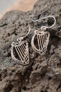 Sterling Silver Irish Harp Dangle Earrings