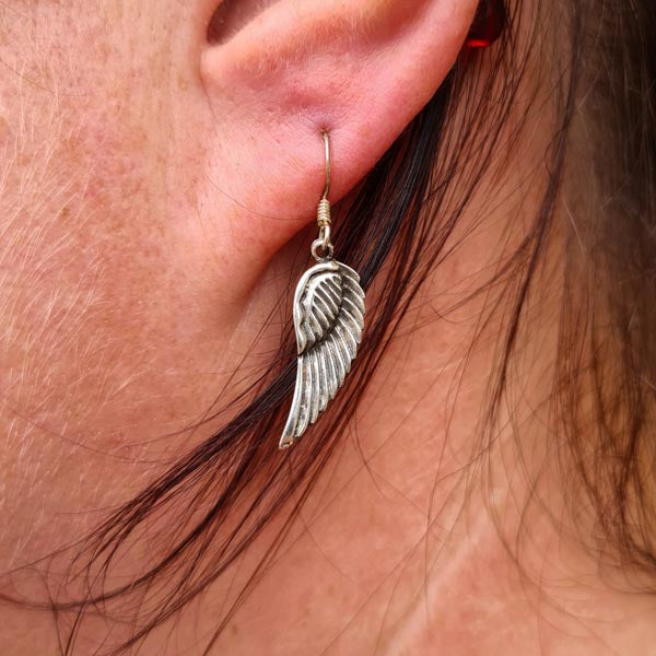 Silver Angel Wing Drop Earrings