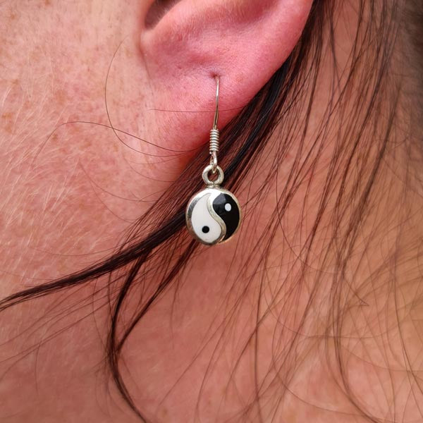 Yin & Yang Dangle Earrings in Silver