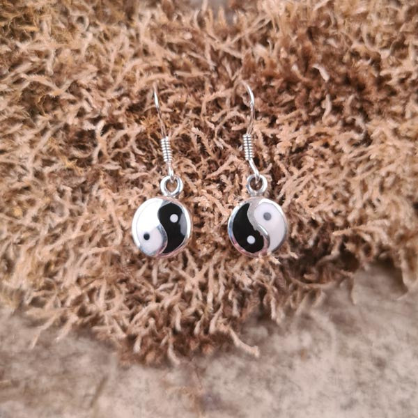 Yin & Yang Dangle Earrings in Silver