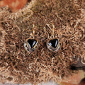 Heart Earrings with Onyx in Bronze