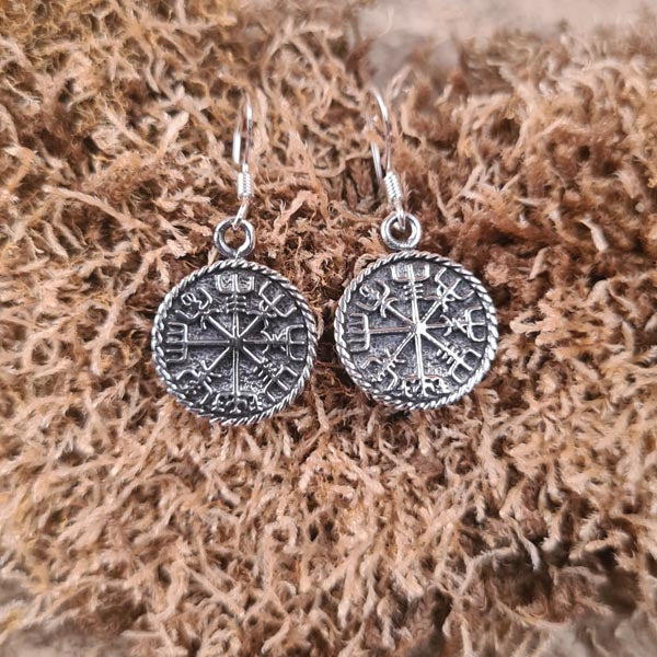 Asatru Vegvisir Silver Earrings