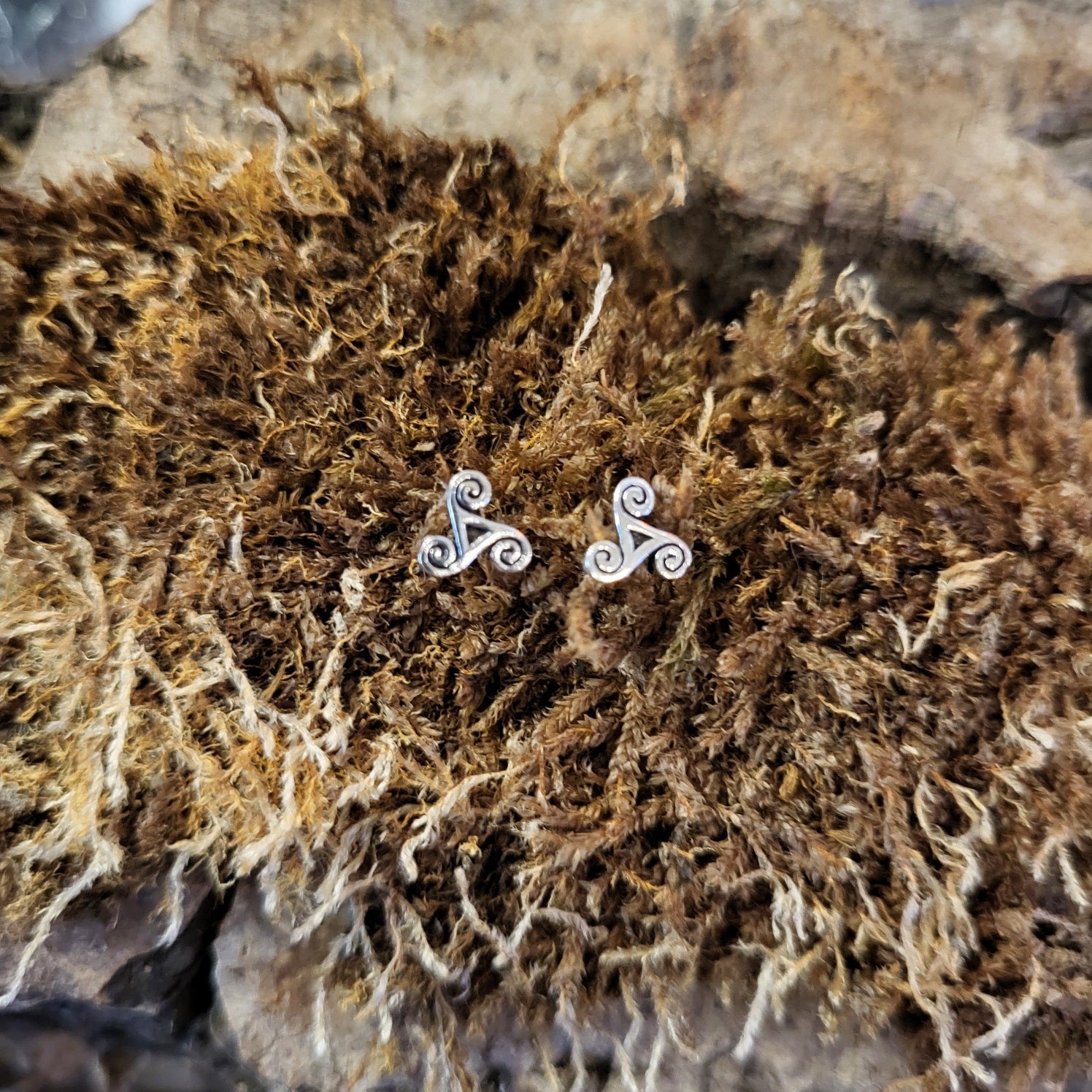 Celtic Triskele Stud Earrings in Silver