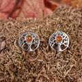 Tree of Life Stud Earrings with Baltic Amber in Silver