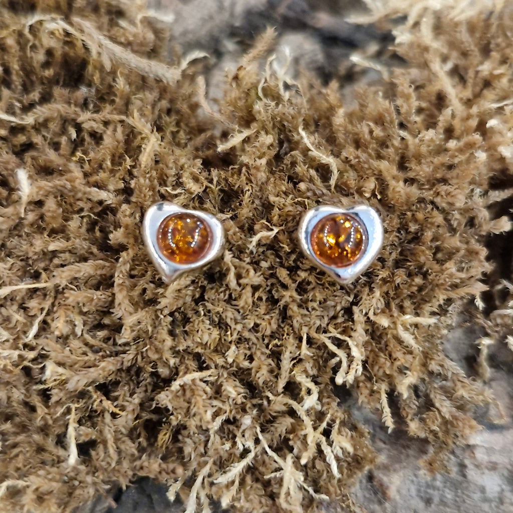 Ohrstecker Silberherz mit Bernstein