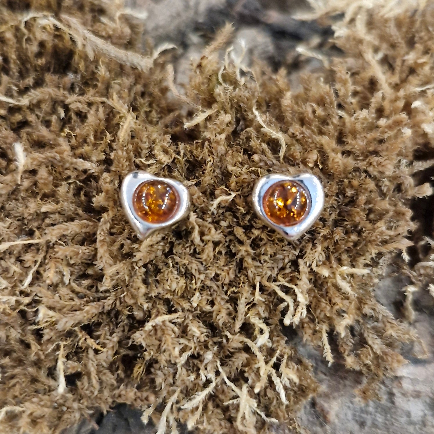 Ohrstecker Silberherz mit Bernstein