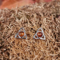 Sterling Silver Triquetra Stud Earrings with Amber