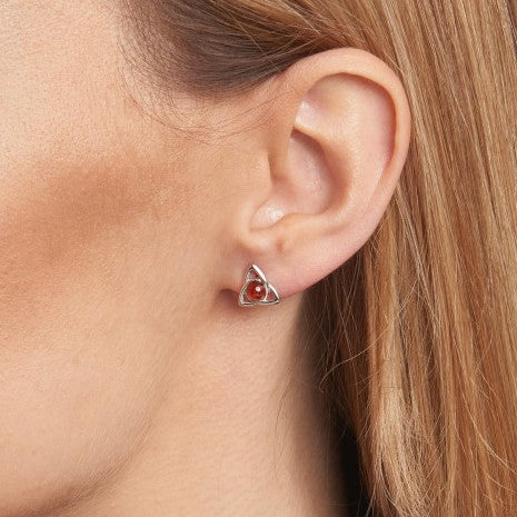 Sterling Silver Triquetra Stud Earrings with Amber