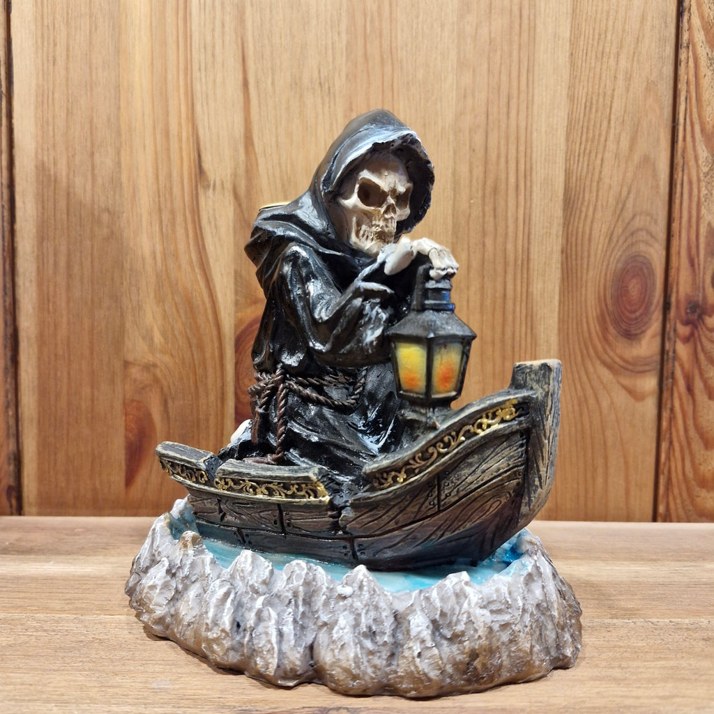 Backflow Incense Burner The Grim Reaper on Boat - hand-painted