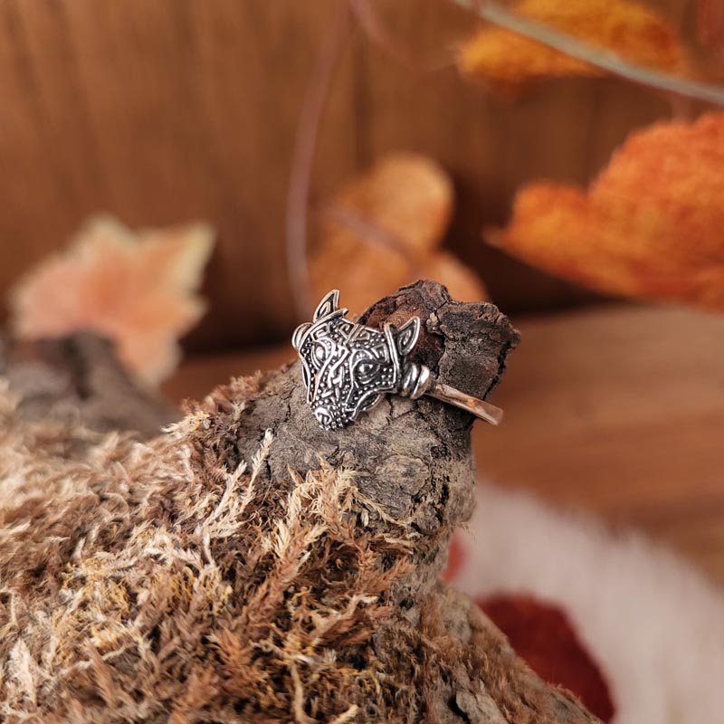 Ring Celtic Wolf Head in Silver