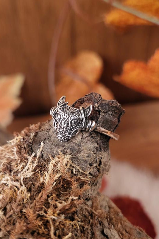 Ring Celtic Wolf Head in Silver