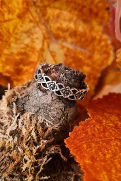 Narrow silver ring "Noble Lady" with marcasite stones