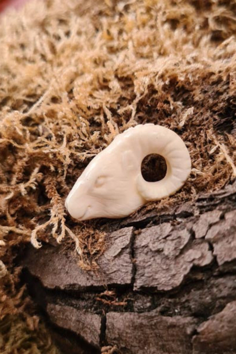 Bone Ram Skull Charm Bead