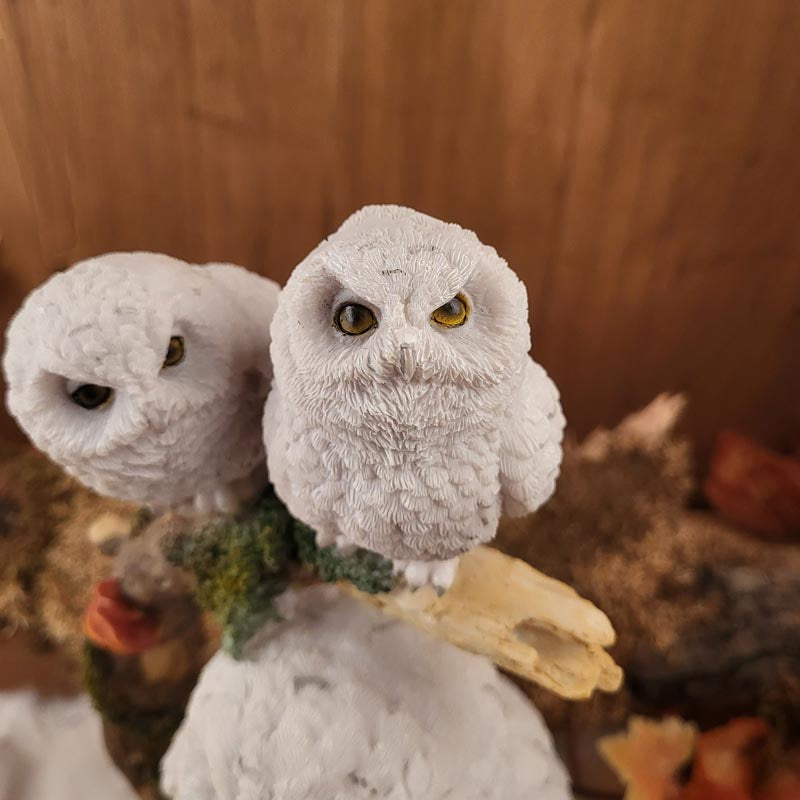 Schneeeulenweibchen mit Küken - handbemalt