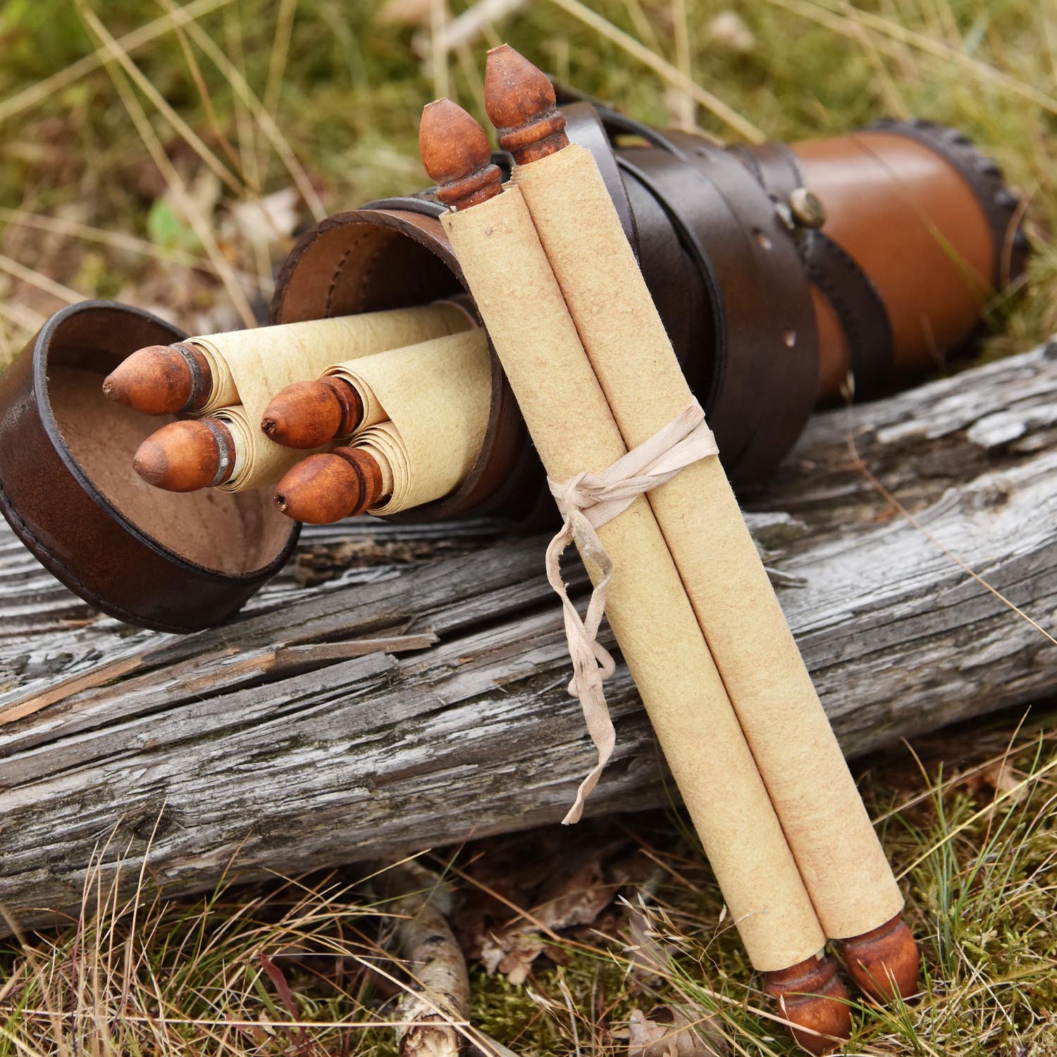 Leather Scroll Container to Hang Around the Neck with 3 Scrolls