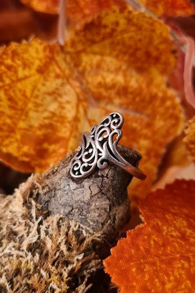 Silver ring with ornamentation