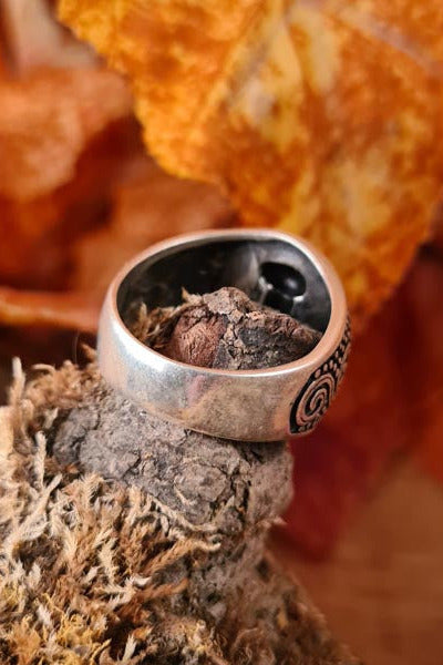 Silver Ring Thor's Hammer with Runes