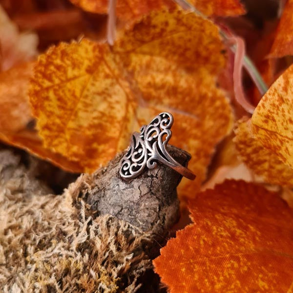 Silver ring with ornamentation