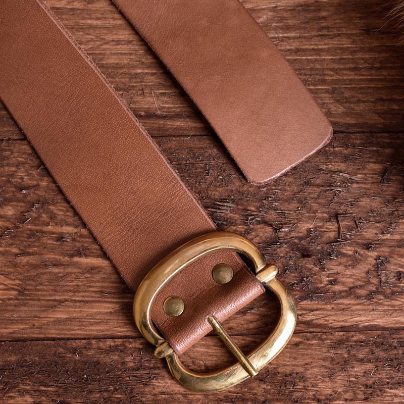 Late Medieval Leather Belt with Brass Buckle brown