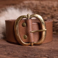 Late Medieval Leather Belt with Brass Buckle brown