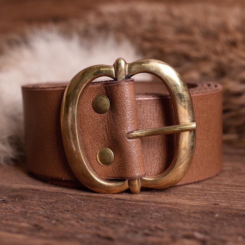 Late Medieval Leather Belt with Brass Buckle brown