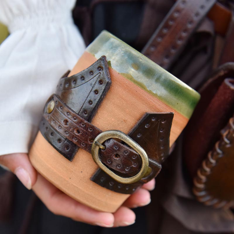 Drinking Horn & Mug Holder with Buffalo Leather Buckle