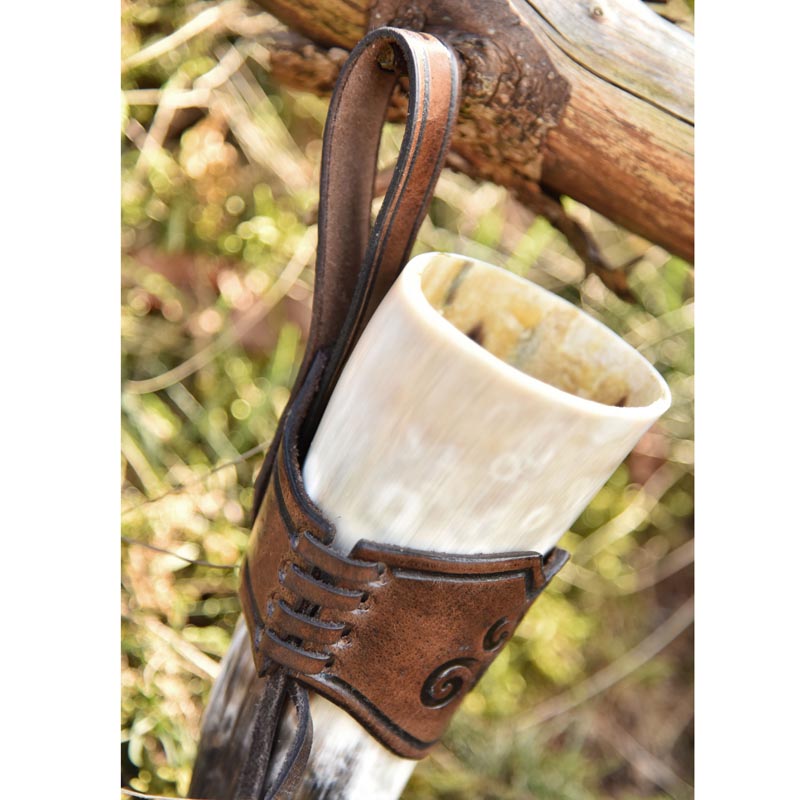 Drinking Horn Holder with Triskele Embossing made of Buffalo Leather
