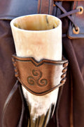 Drinking Horn Holder with Triskele Embossing made of Buffalo Leather