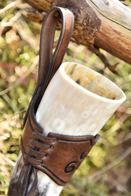 Drinking Horn Holder with Triskele Embossing made of Buffalo Leather