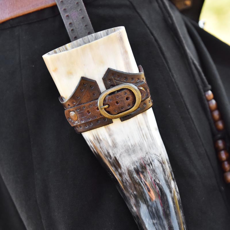 Drinking Horn & Mug Holder with Buffalo Leather Buckle