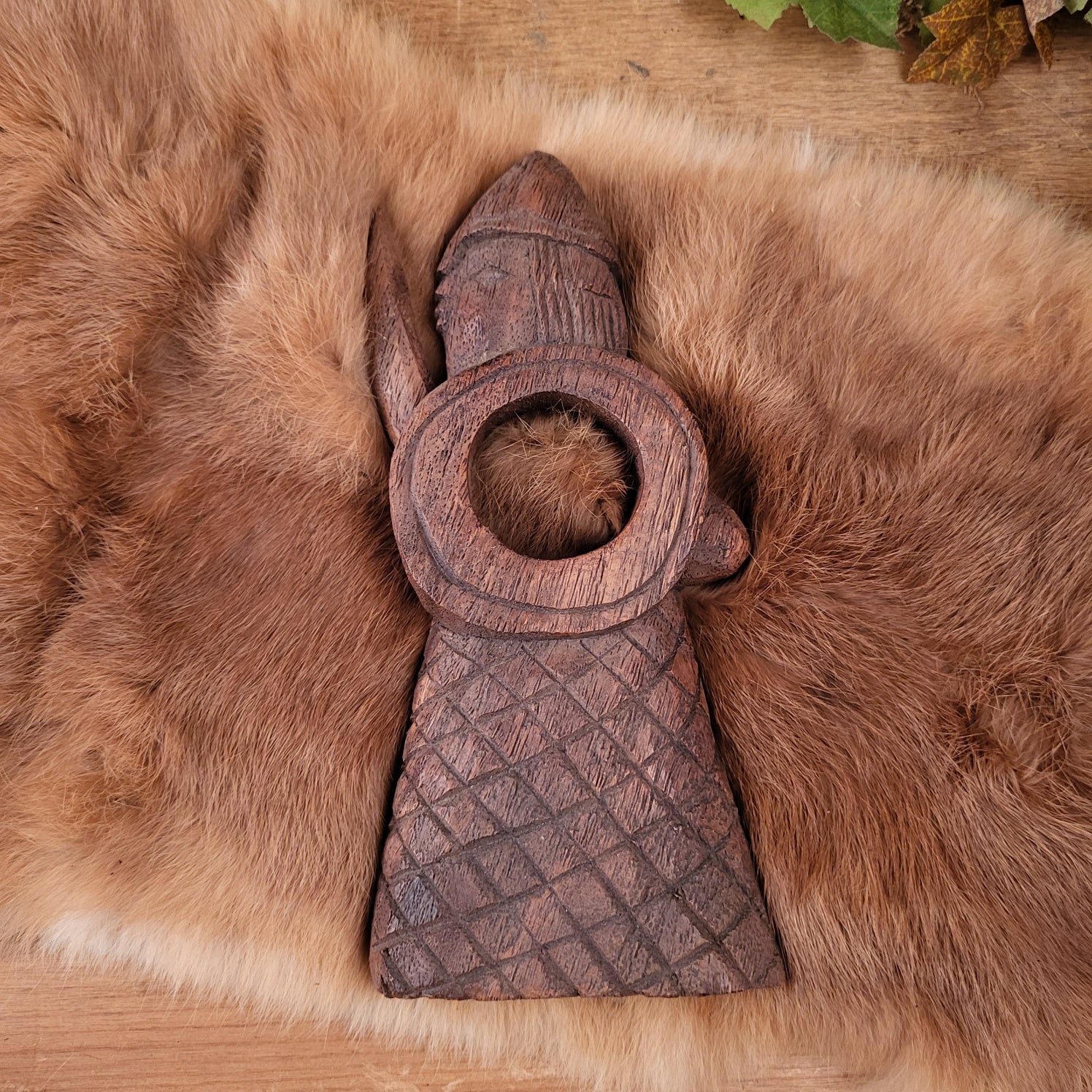 Wooden Drinking Horn Stand Viking Warrior