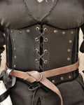 Laced underbust corset in black buffalo leather