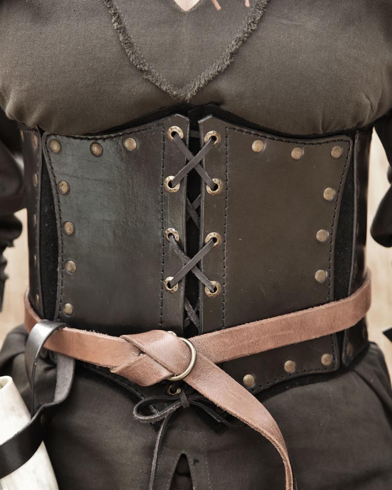 Laced underbust corset in black buffalo leather