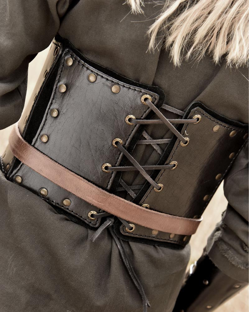 Laced underbust corset in black buffalo leather