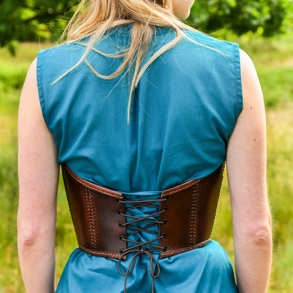 Underbust corset made of buffalo leather, brown