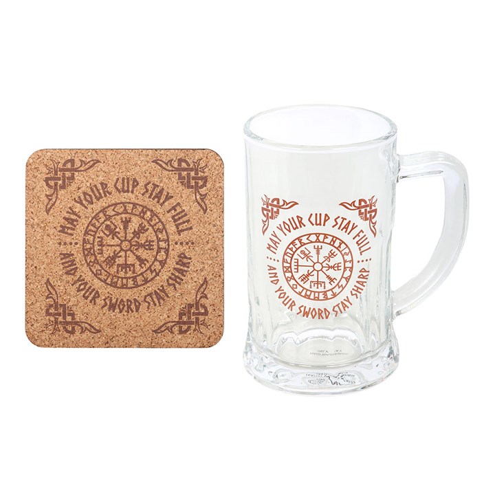 Vegvisir Bier Glas mit Untersetzer
