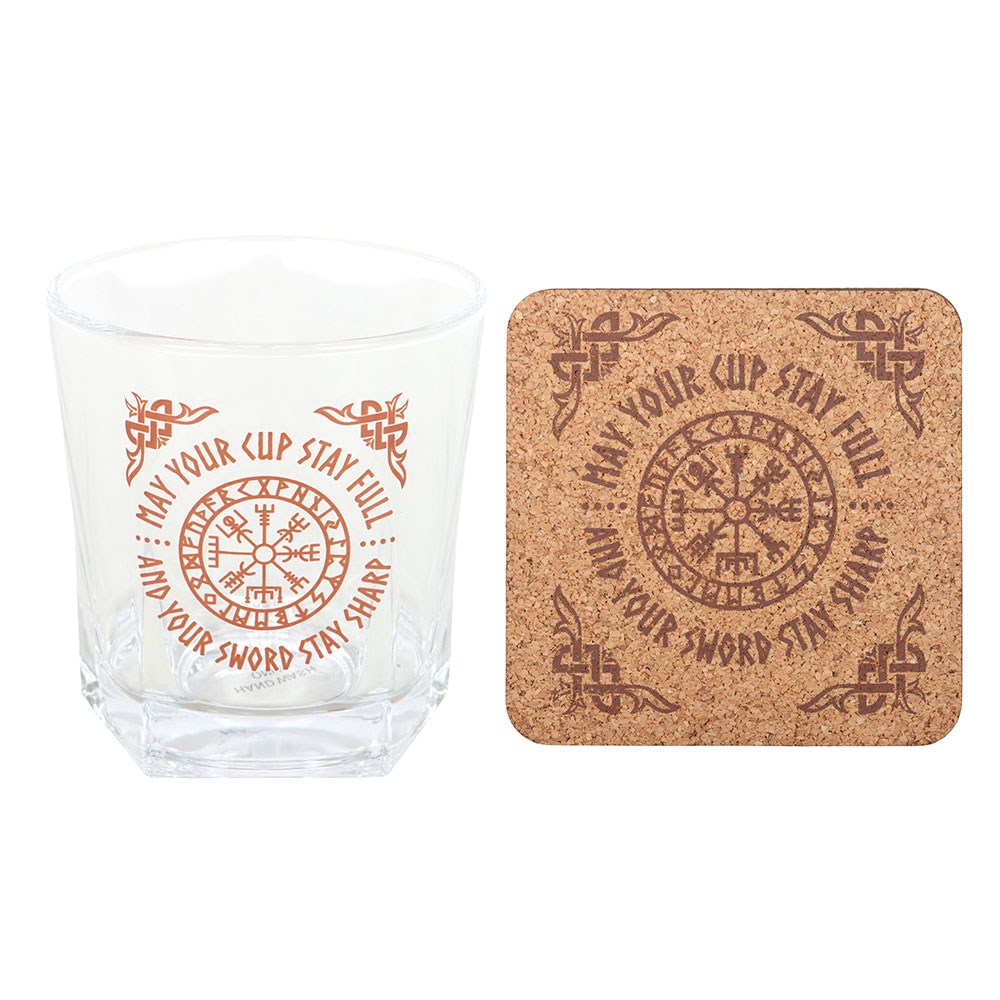 Vegvisir Whiskey Glas mit Untersetzer