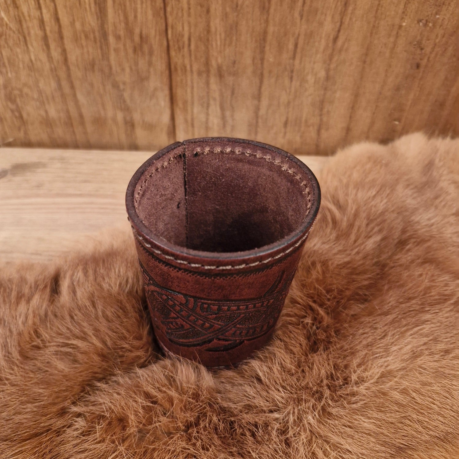 Buffalo leather dice cup with embossing