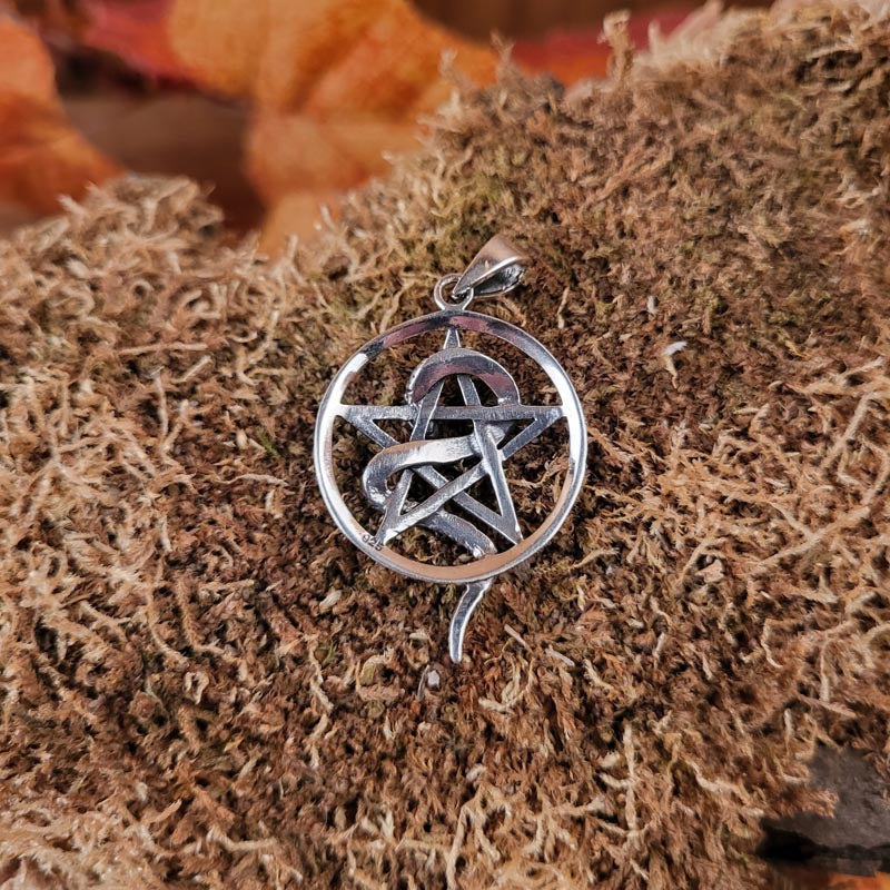 Wicca Amulett Schlange im Pentagramm aus 925er Stirling Silber
