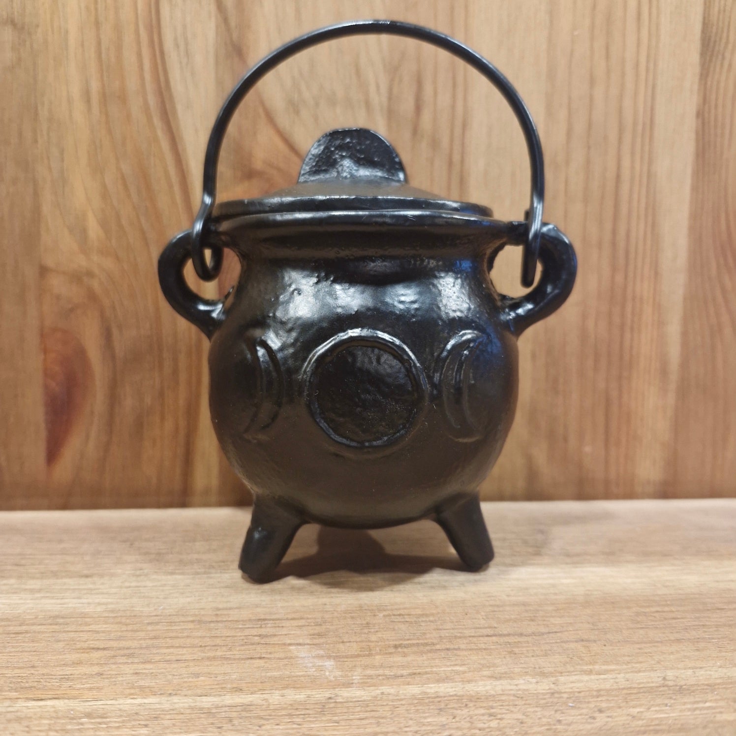 Wicca Cauldron Sun & Moon for Incense Burning, Cast Iron
