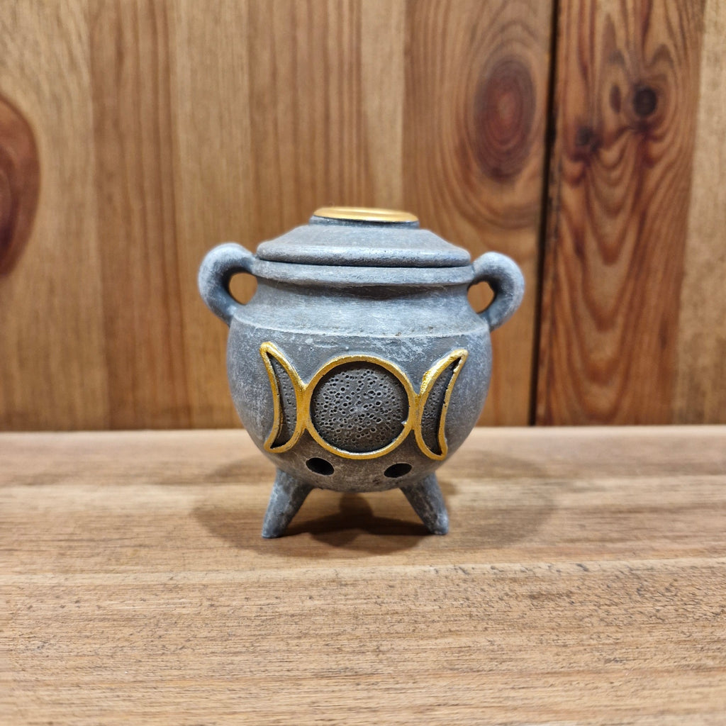 Wicca Backflow Incense Burner Cauldron - hand-painted