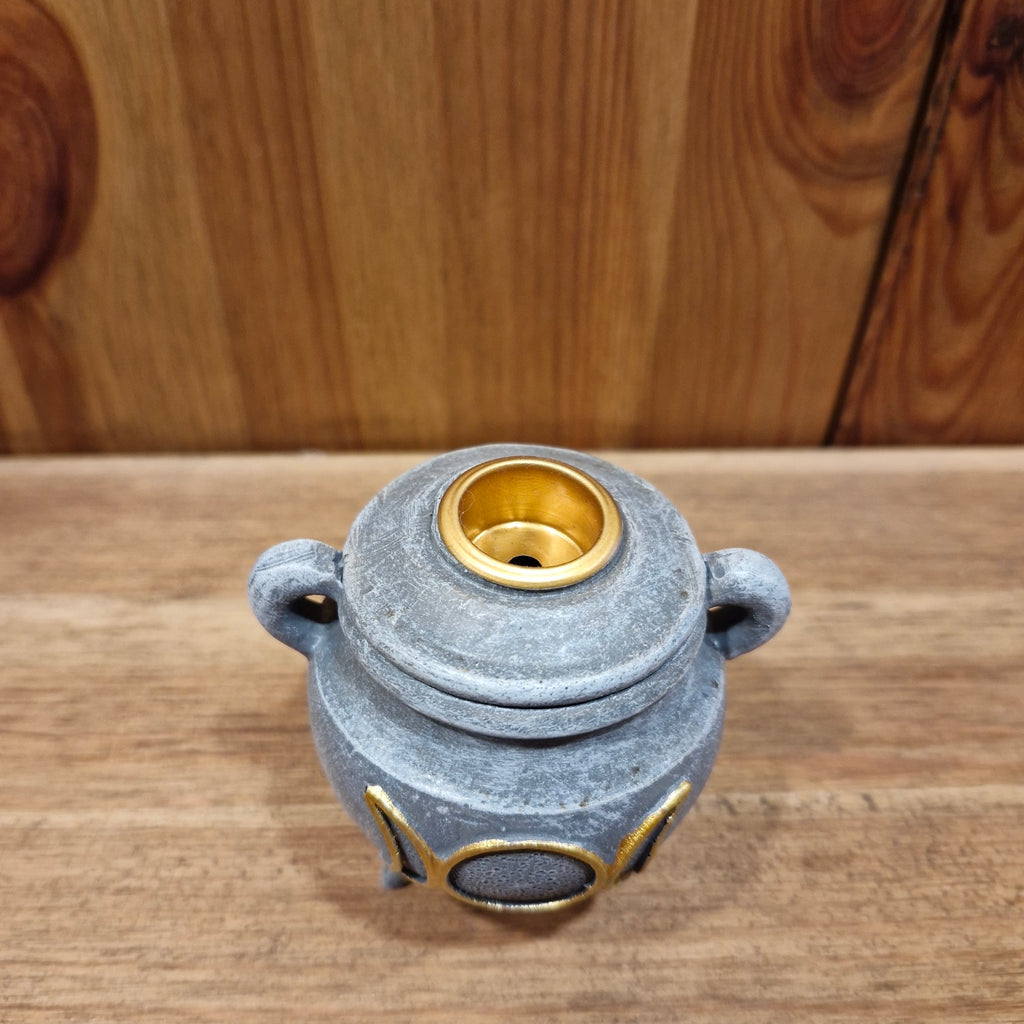 Wicca Backflow Incense Burner Cauldron - hand-painted