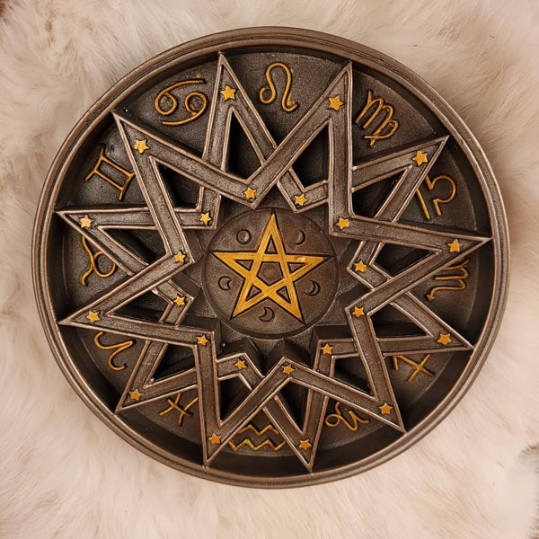 Wicca Tealight Holder Ritual & Zodiac - hand-painted