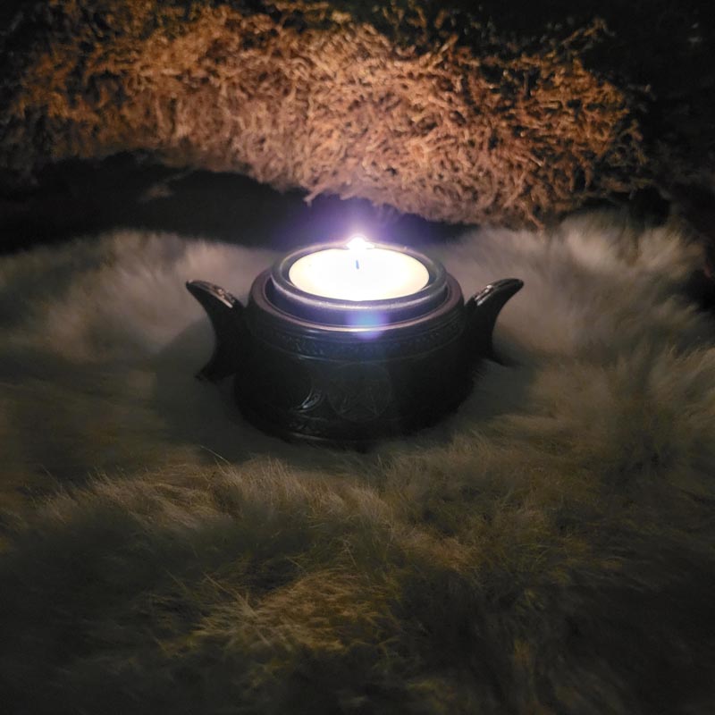 Wicca Teelichthalter Triple Moon - bronziert