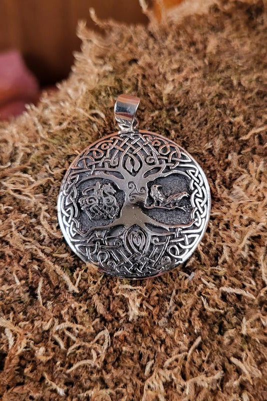 Viking Amulet Yggdrasil with Odin & Ravens in Silver