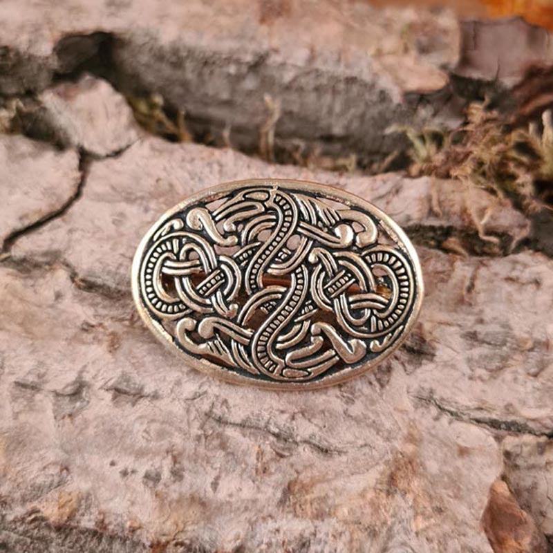 Ovale Wikinger Brosche im Jelling-Stil aus Bronze