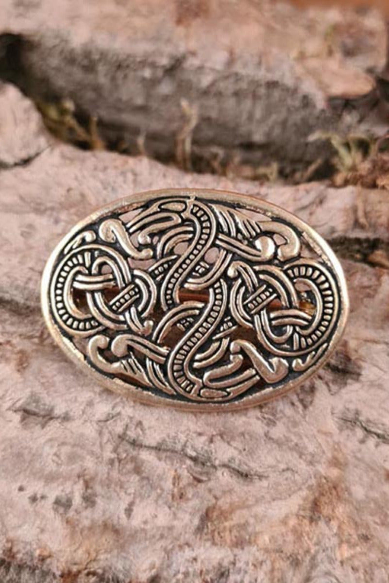 Ovale Wikinger Brosche im Jelling-Stil aus Bronze