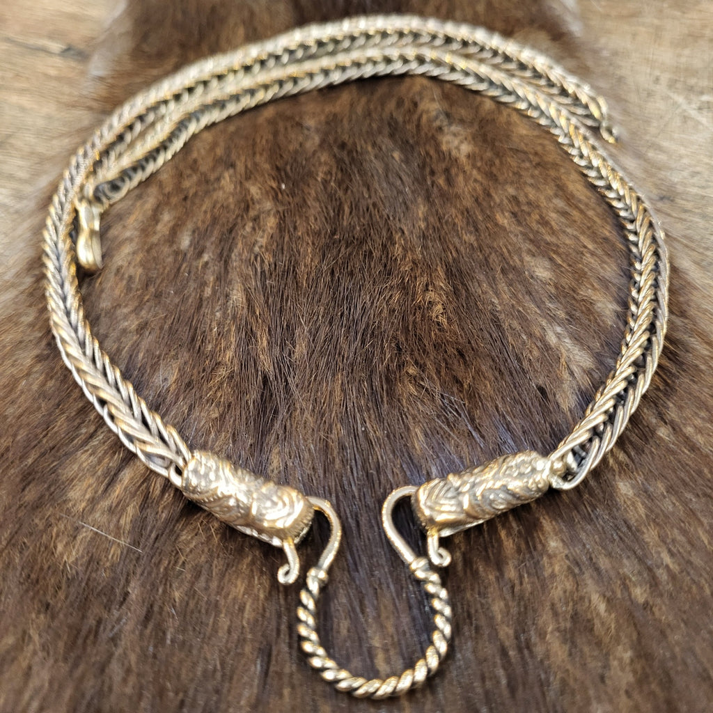 Viking necklace with dragon heads in bronze 55 cm